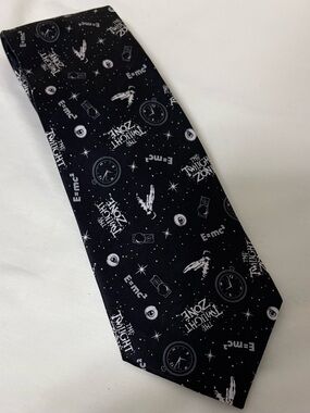 The Twilight Zone Men's 100% Silk Tie Black 2005 Necktie Vintage TVLand, 59"x4"